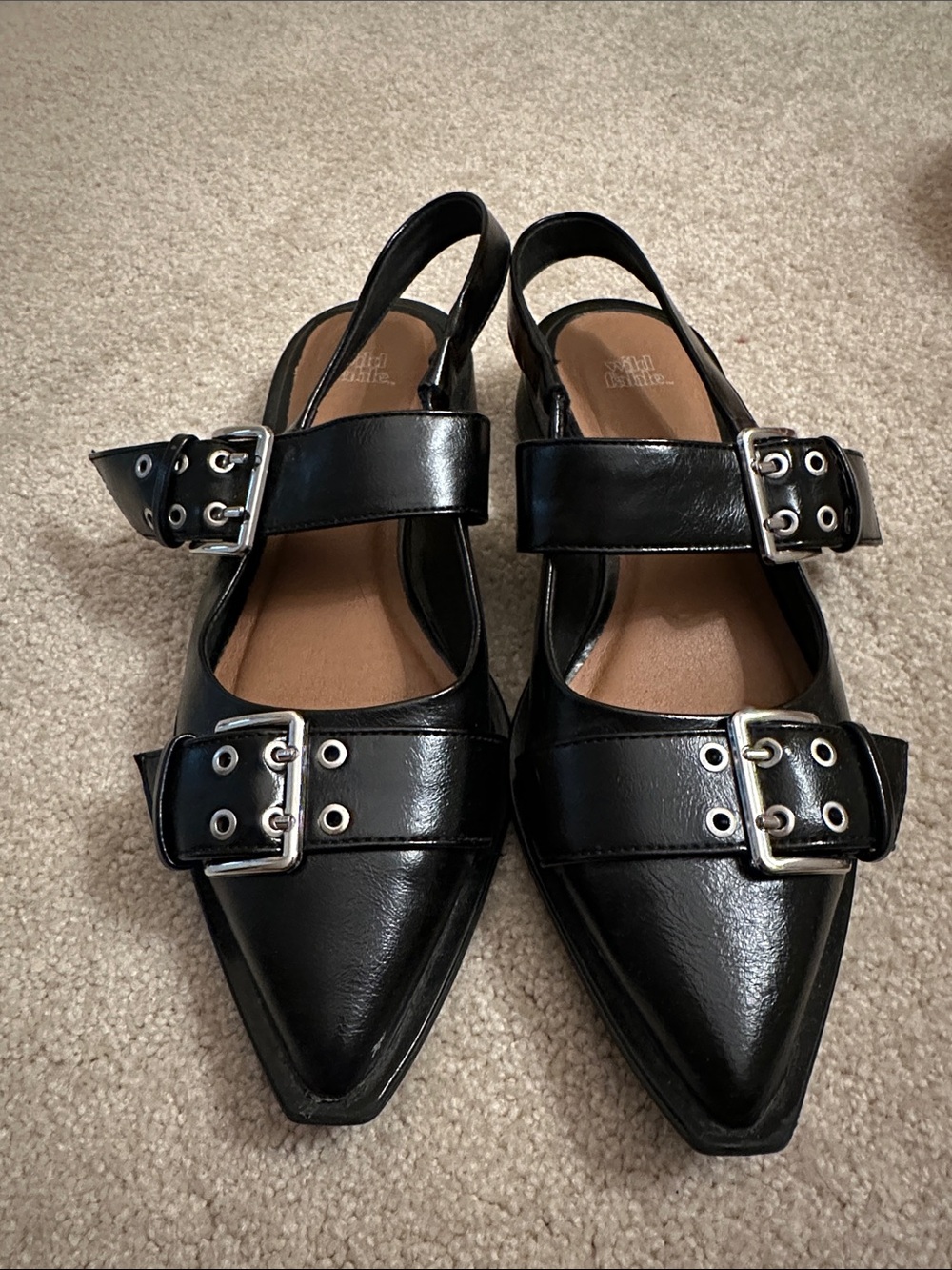 Women's Peyton Double Buckle Slingback Flats Black